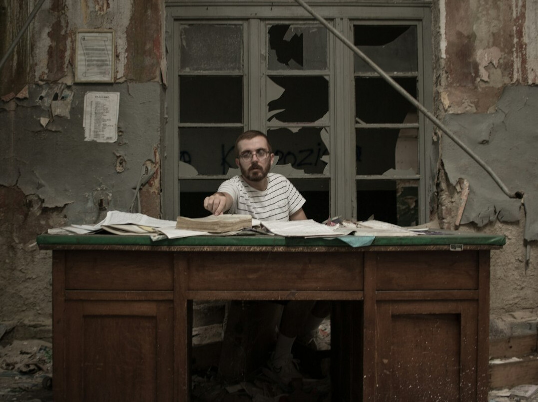 mystery writer at desk